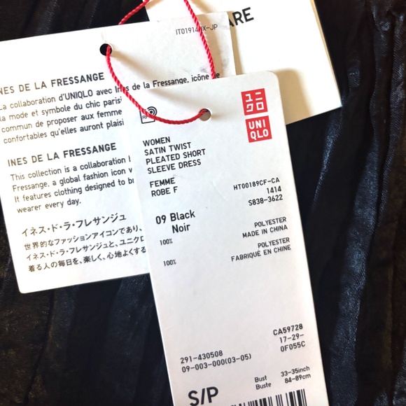 Uniqlo Ines de la Fressange black satin twist pleated short sleeve dress NWT - Picture 7 of 10